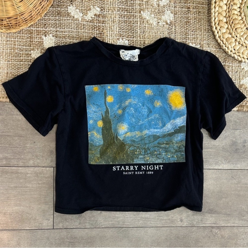 Starry Night Van Gogh Saint Remy 1889 Cropped Black T Shirt Women’s XS